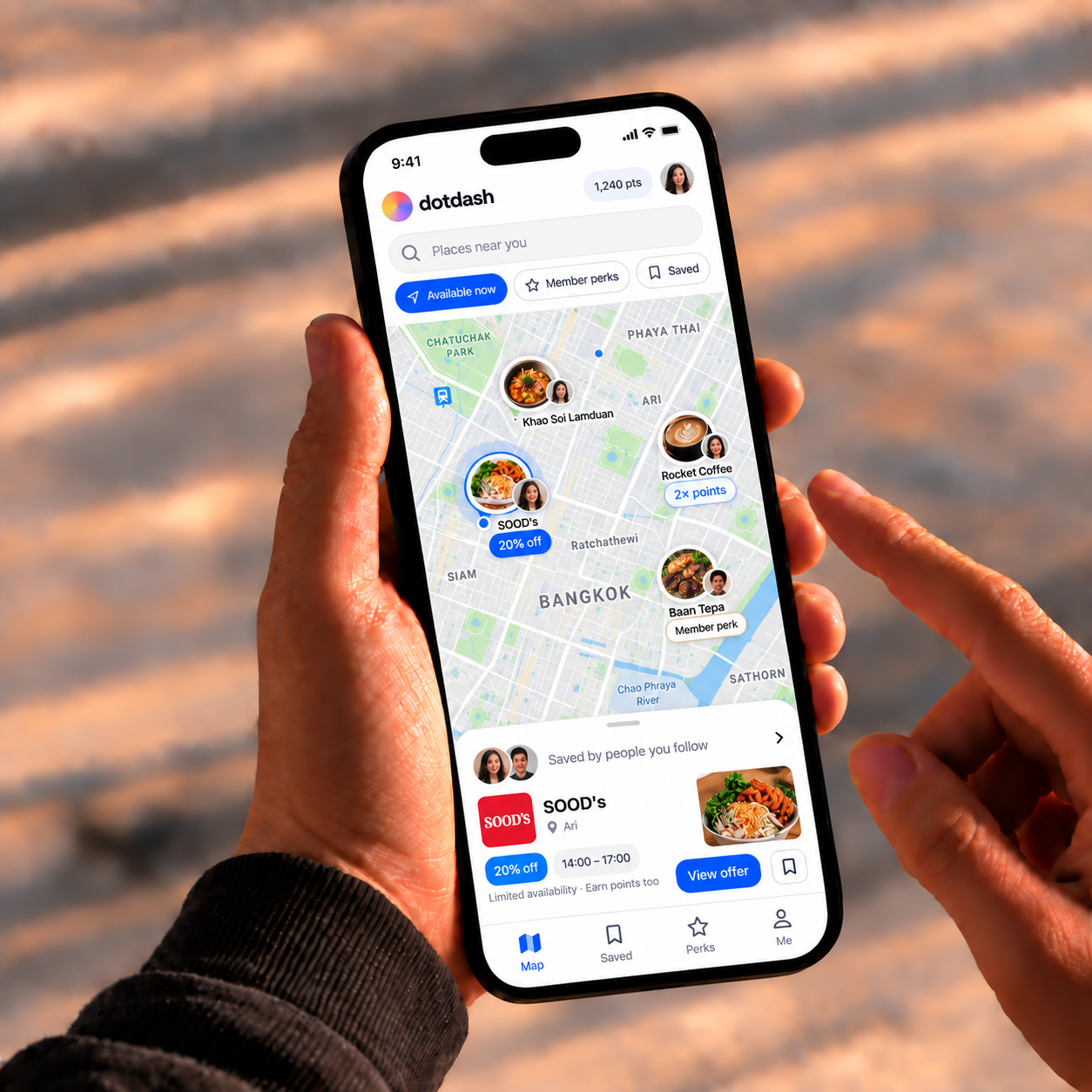 DotDash map concept showing community recommendations, timed merchant offers, points rewards, and member perks